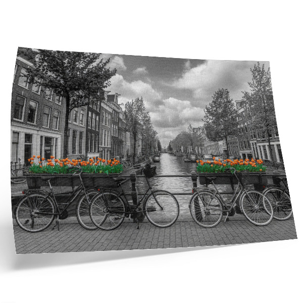 Arte de pared Una encantadora vista del canal, bicicletas, tulipanes, negro y naranja.