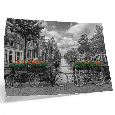 Arte de pared Una encantadora vista del canal, bicicletas, tulipanes, negro y naranja.