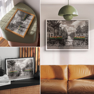 Arte de pared Una encantadora vista del canal, bicicletas, tulipanes, negro y naranja.