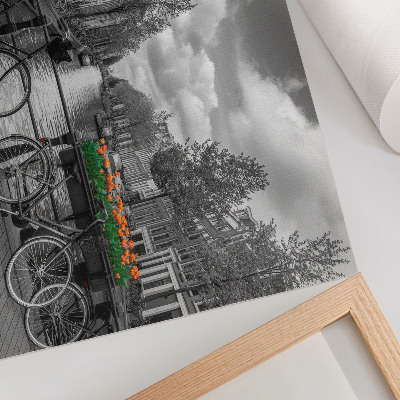 Arte de pared Una encantadora vista del canal, bicicletas, tulipanes, negro y naranja.