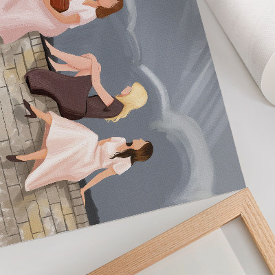 Lámina para cuadro Tres mujeres en la pared, vestidos brillantes, gran cielo