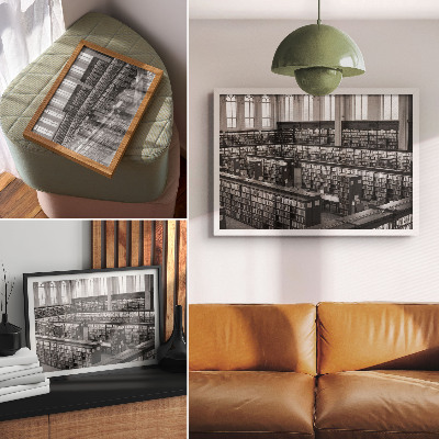Arte de pared biblioteca clásica con estantes de madera