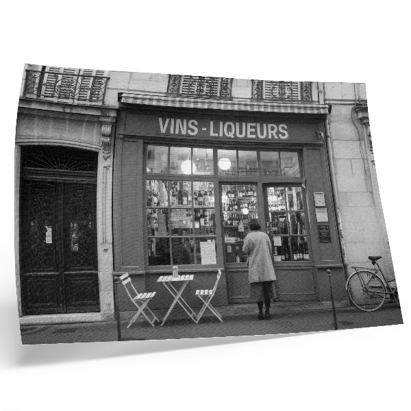 Póster Fachada elegante, ambiente de casco antiguo, blanco y negro.