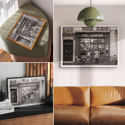Póster Fachada elegante, ambiente de casco antiguo, blanco y negro.