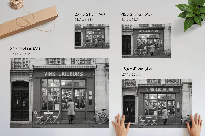 Póster Fachada elegante, ambiente de casco antiguo, blanco y negro.