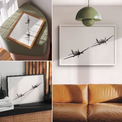 Arte de pared Aviones históricos en blanco y negro en dinámica de vuelo
