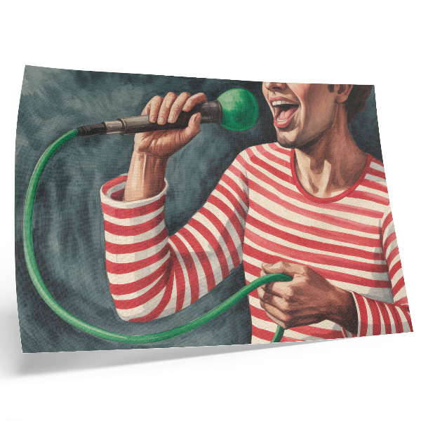 Lámina para cuadro Camisa de rayas rojas y micrófono verde
