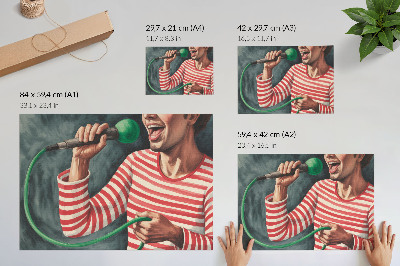 Lámina para cuadro Camisa de rayas rojas y micrófono verde