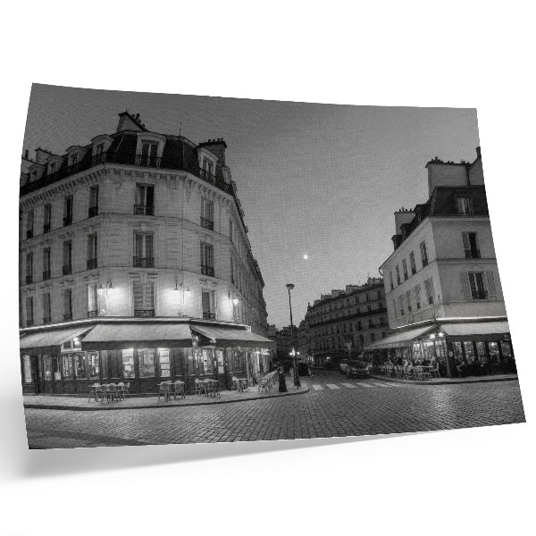 Lámina para cuadro Edificios en blanco y negro, cafés, elegancia nocturna