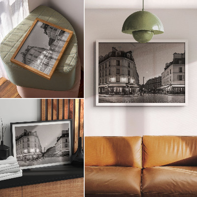 Lámina para cuadro Edificios en blanco y negro, cafés, elegancia nocturna