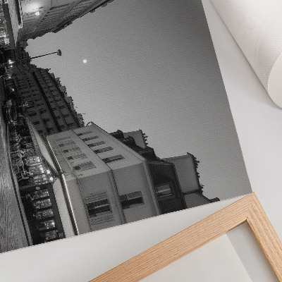 Lámina para cuadro Edificios en blanco y negro, cafés, elegancia nocturna