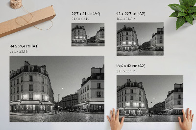 Lámina para cuadro Edificios en blanco y negro, cafés, elegancia nocturna