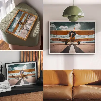 Arte de pared avión en pista con cielo dinámico