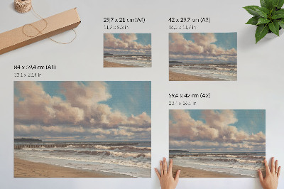 Arte de pared Mar en calma, nubes de colores pastel, playa