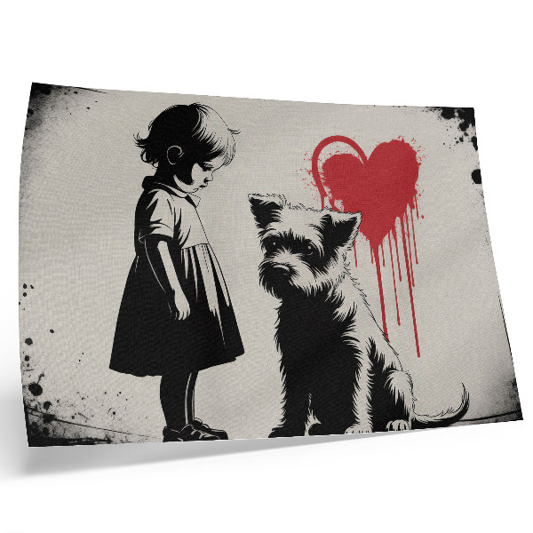 Arte de pared Corazón de perra niña monocromática