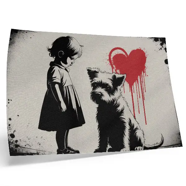 Arte de pared corazón de perra niña monocromático