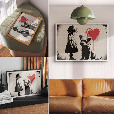 Arte de pared Corazón de perra niña monocromática