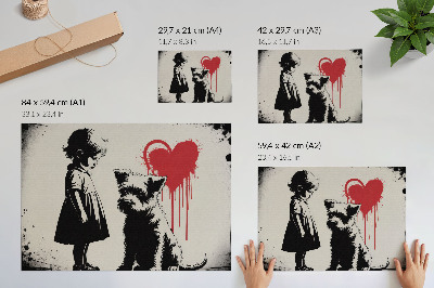 Arte de pared Corazón de perra niña monocromática