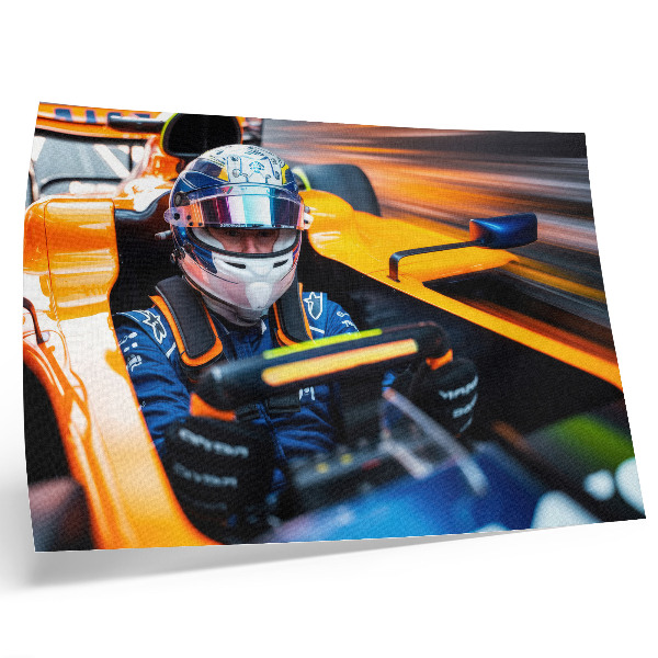 Arte de pared Un conductor en un coche de carreras lleno de velocidad y energía.