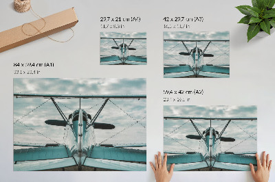 Póster Vista frontal de un biplano, elegancia industrial.