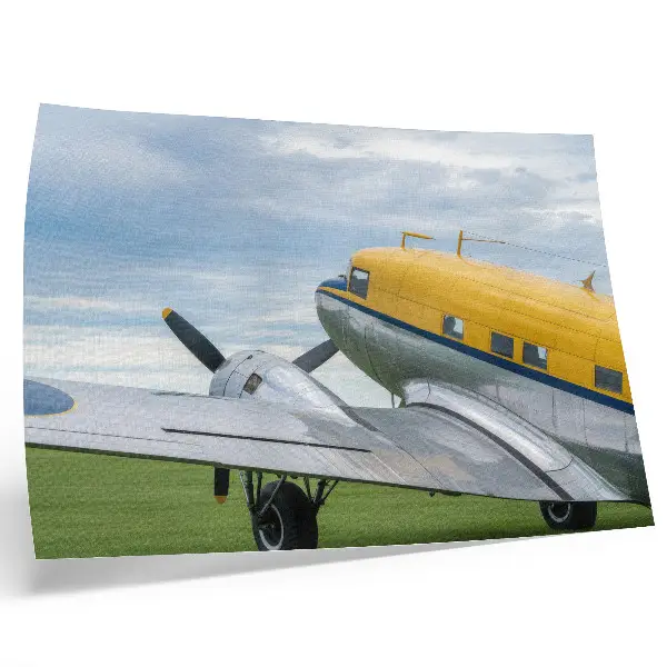 Arte de pared avión clásico y elegante en color amarillo, gris y azul