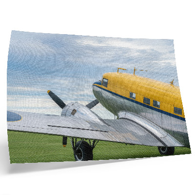 Arte de pared Avión clásico y elegante en amarillo, gris y azul.