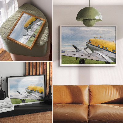 Arte de pared Avión clásico y elegante en amarillo, gris y azul.