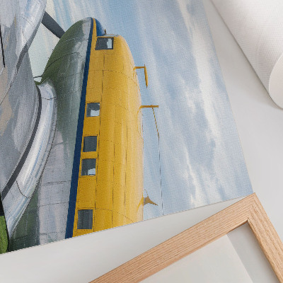 Arte de pared Avión clásico y elegante en amarillo, gris y azul.