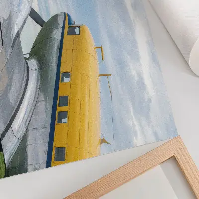 Arte de pared avión clásico y elegante en color amarillo, gris y azul