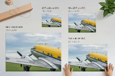 Arte de pared avión clásico y elegante en color amarillo, gris y azul