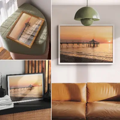 Arte de pared puesta de sol sobre el agua con una vista encantadora