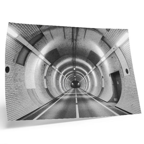 Póster Túnel simétrico en blanco y negro con arcos.