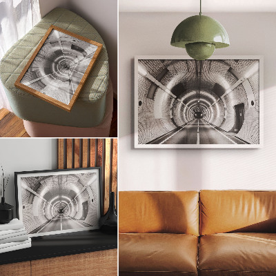Póster Túnel simétrico en blanco y negro con arcos.