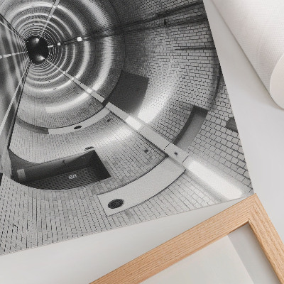 Póster Túnel simétrico en blanco y negro con arcos.