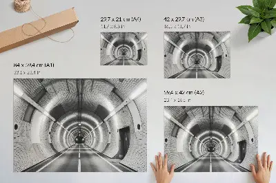 Póster túnel simétrico con arcos en blanco y negro
