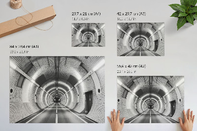 Póster Túnel simétrico en blanco y negro con arcos.