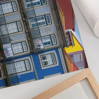 Lámina decorativa para cuadro edificios de apartamentos coloridos con balcones y plantas