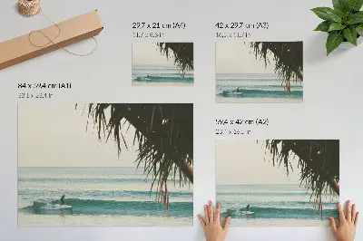 Arte de pared olas de playa con palmeras para transmitir paz y naturalidad
