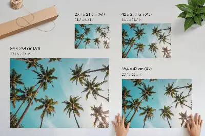Póster palmeras sobre un fondo azul con una atmósfera apacible de naturaleza