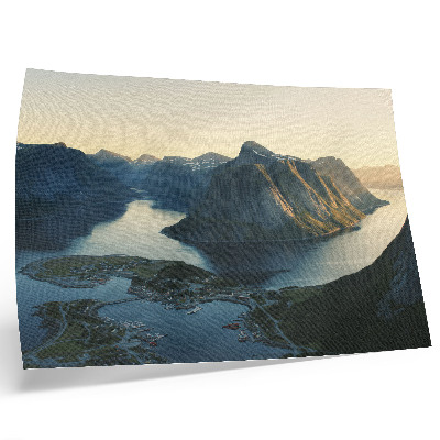 Arte de pared Fiordos, montañas, agua, puesta de sol, armonía de la naturaleza.