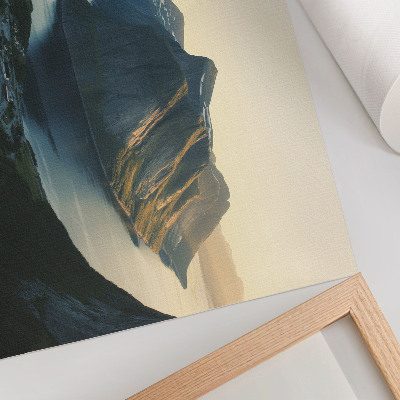Arte de pared Fiordos, montañas, agua, puesta de sol, armonía de la naturaleza.