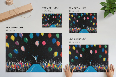 Arte de pared Globos de colores que contrastan con el cielo negro.