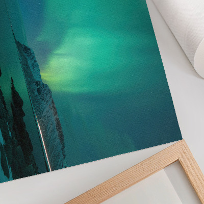 Lámina para cuadro Aurora verde, luces centelleantes, superficie tranquila
