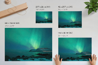 Lámina para cuadro Aurora verde, luces centelleantes, superficie tranquila