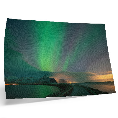 Arte de pared Aurora boreal sobre un paisaje montañoso frío