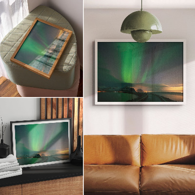 Arte de pared Aurora boreal sobre un paisaje montañoso frío