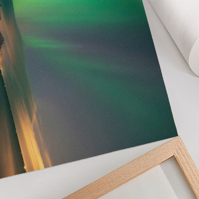 Arte de pared Aurora boreal sobre un paisaje montañoso frío