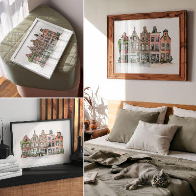 Arte de pared Pintorescas casas de vecindad en colores pastel y un estilo ilustrativo.
