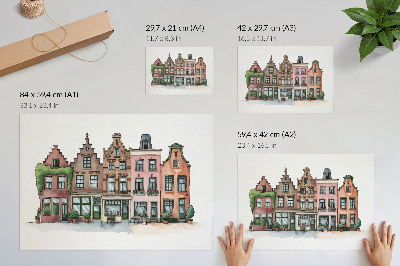 Arte de pared Pintorescas casas de vecindad en colores pastel y un estilo ilustrativo.