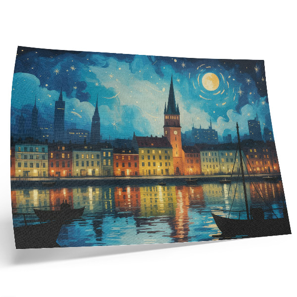 Póster Reflejos nocturnos de la ciudad, resplandor de lámparas de agua